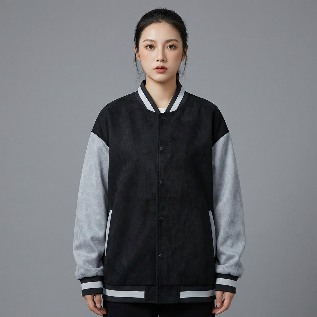 Black & Grey Women’s Varsity Bomber Jacket