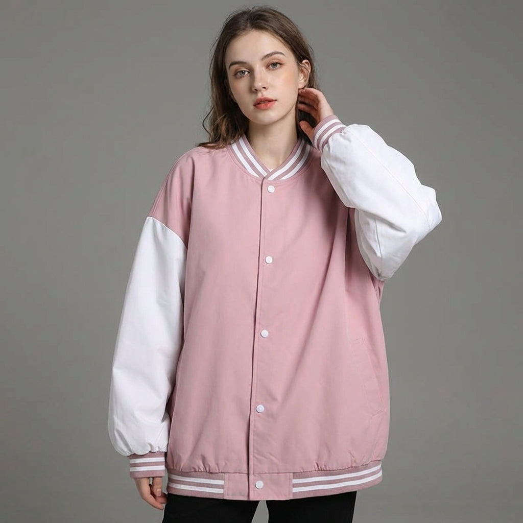 Blush Pink & White Classic Varsity Jacket