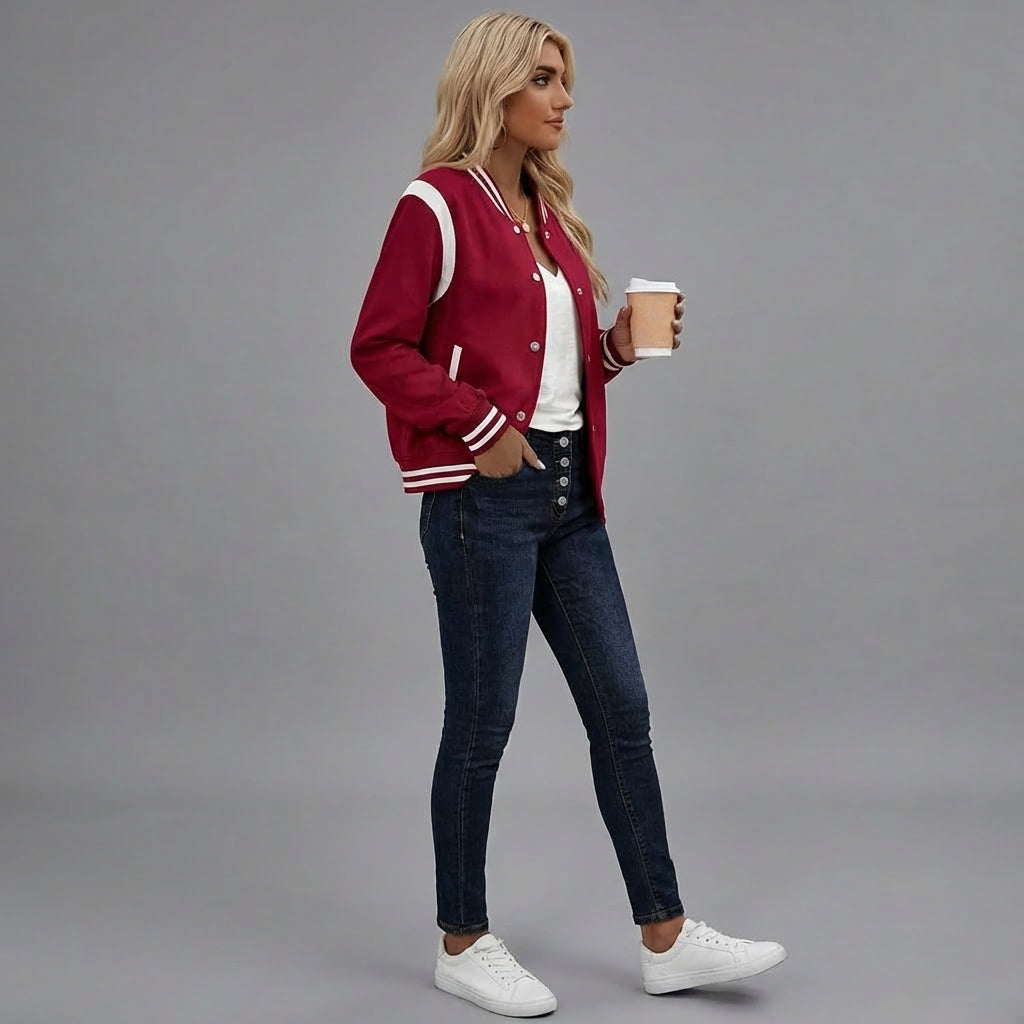 Fire Red Classic Varsity Letterman Jacket