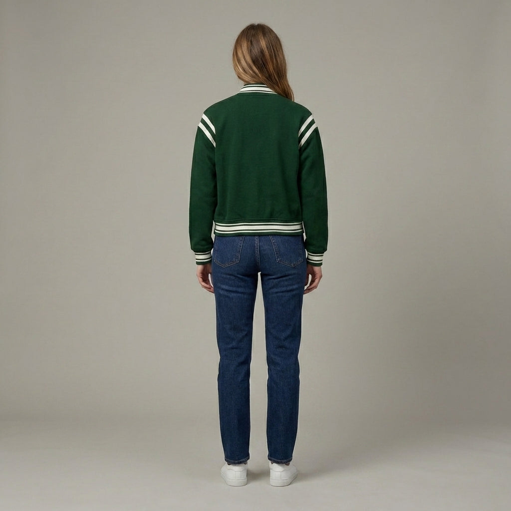 Forest Glow Green Women’s Letterman Varsity Jacket