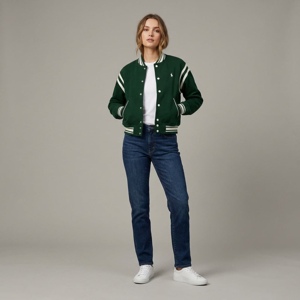Forest Glow Green Women’s Letterman Varsity Jacket