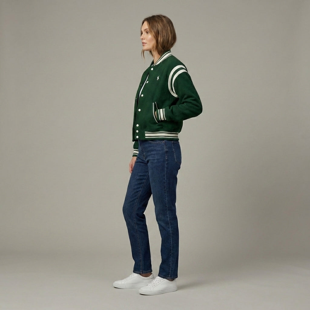 Forest Glow Green Women’s Letterman Varsity Jacket