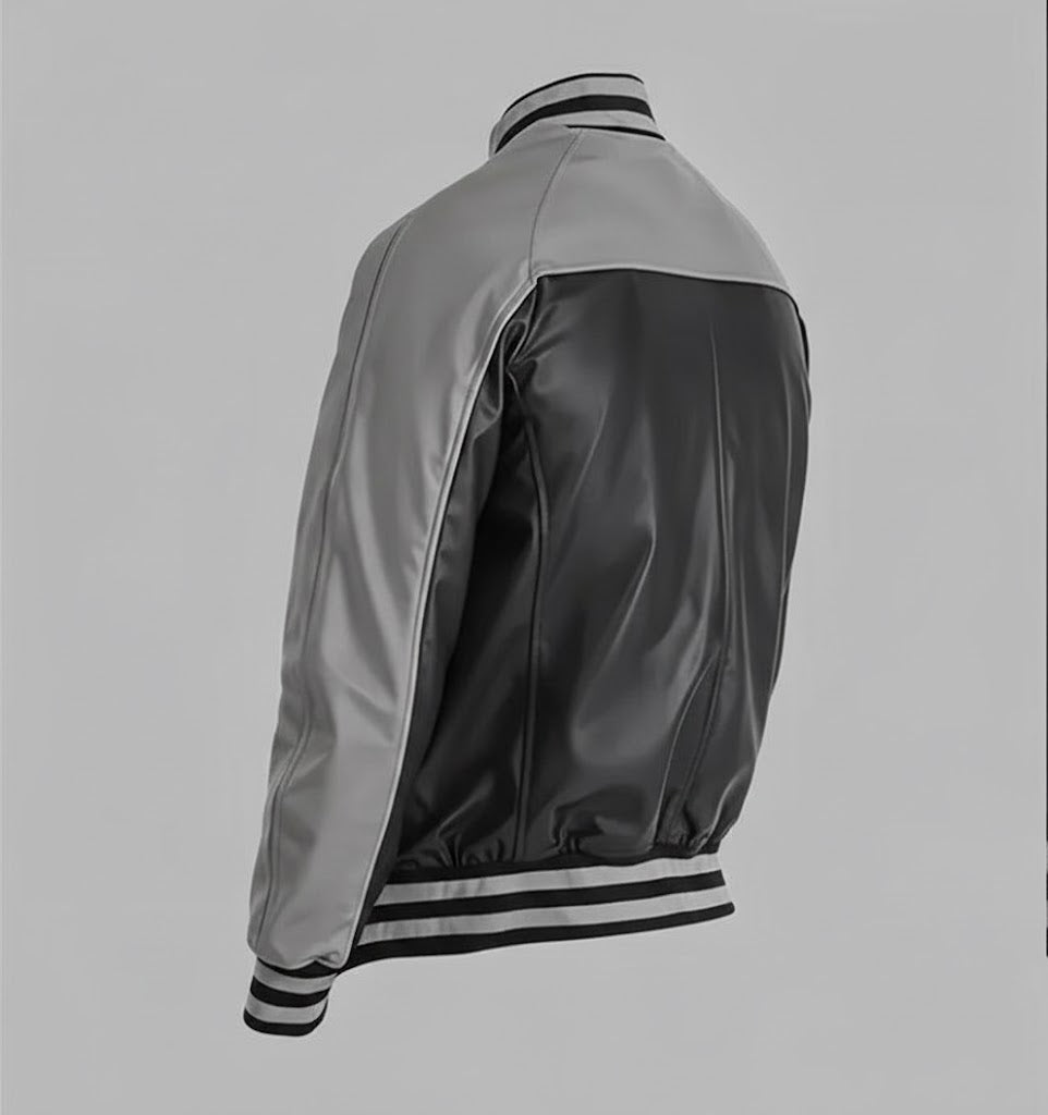 Grey & Black  Leather Varsity Jacket