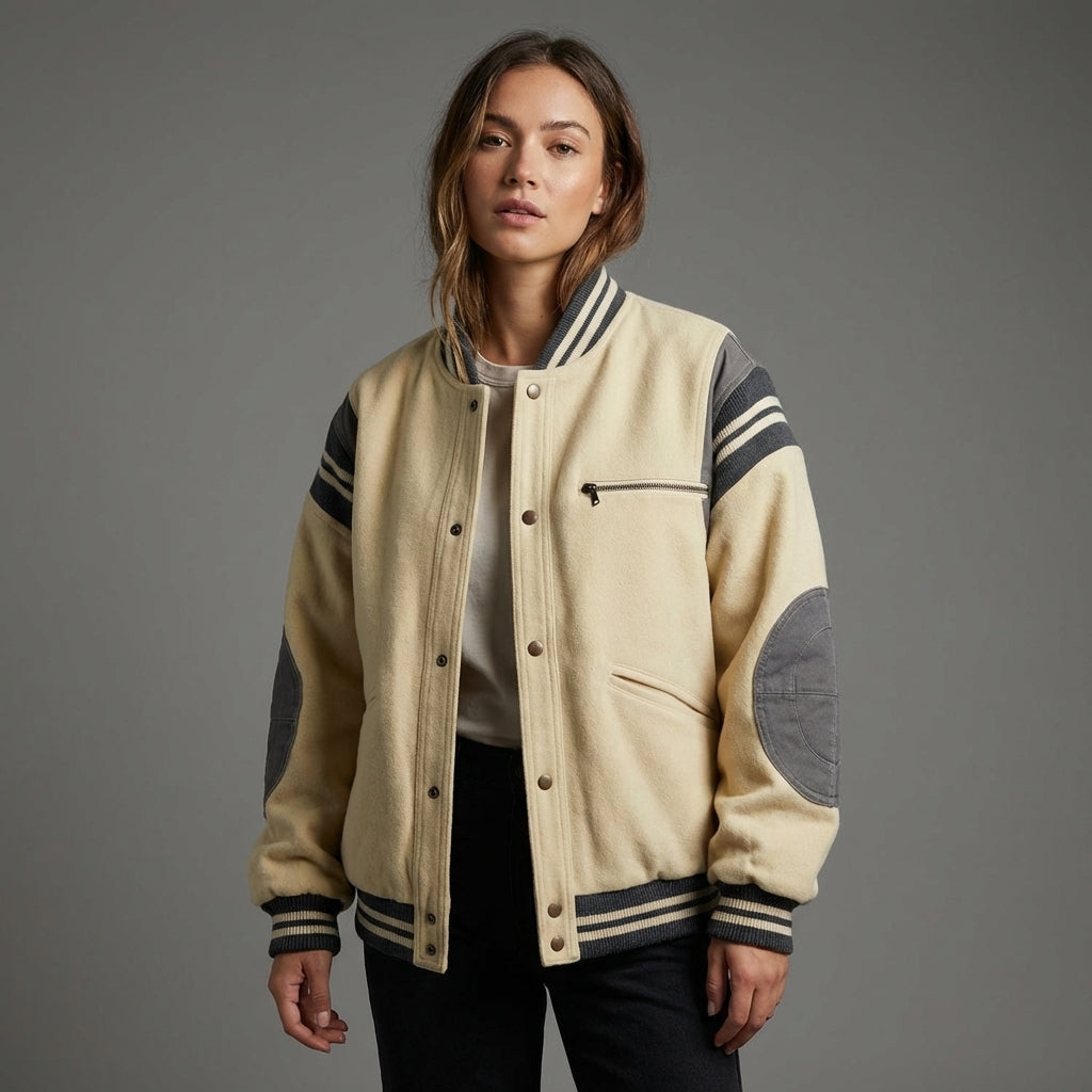 Grey & Cream Women’s Varsity Jacket