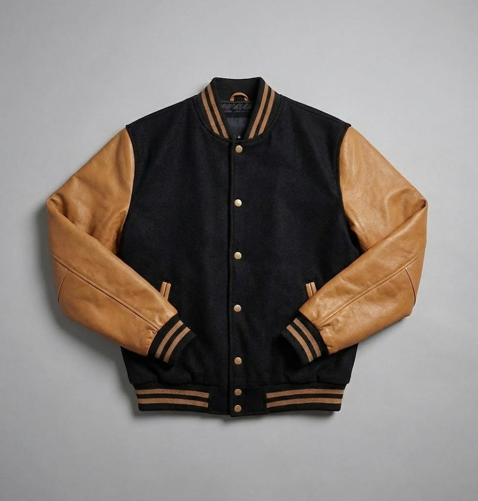 Heritage Wool Varsity Jacket with Genuine Leather Sleeves