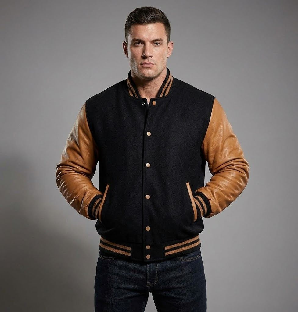 Heritage Wool Varsity Jacket with Genuine Leather Sleeves