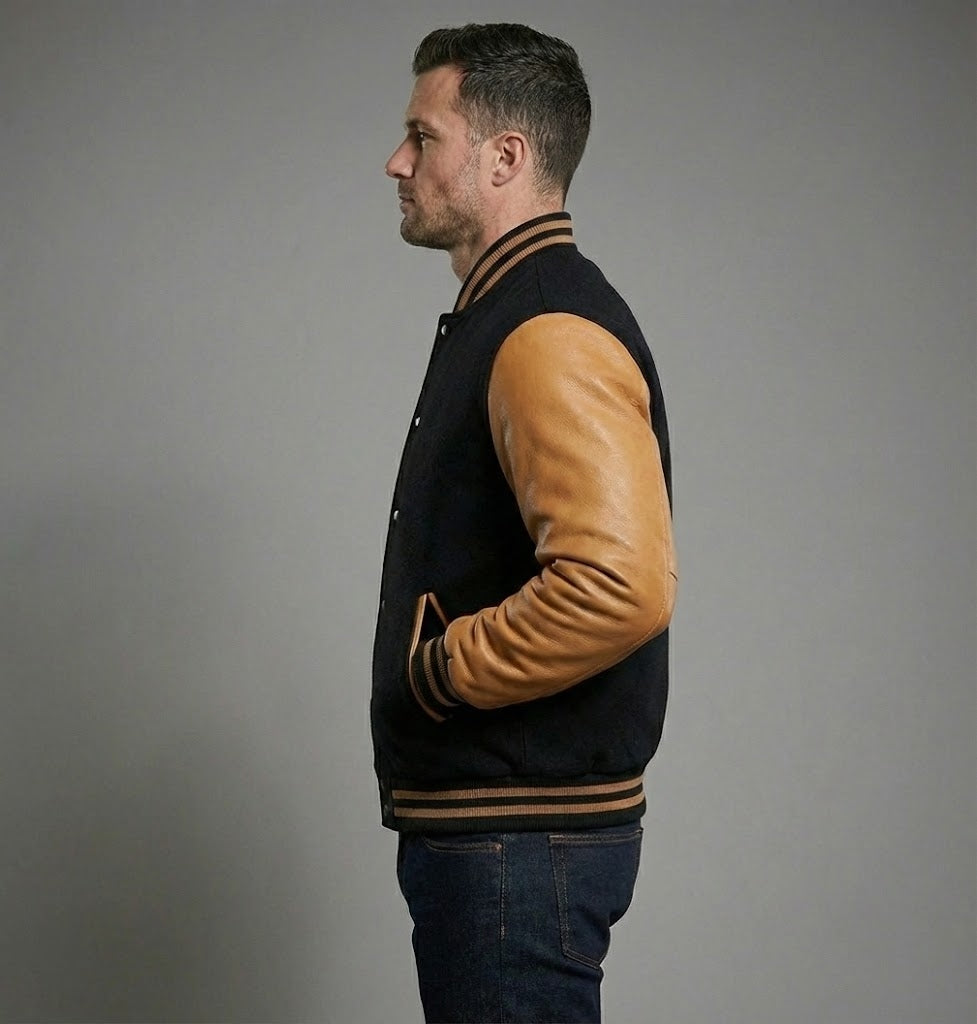 Heritage Wool Varsity Jacket with Genuine Leather Sleeves