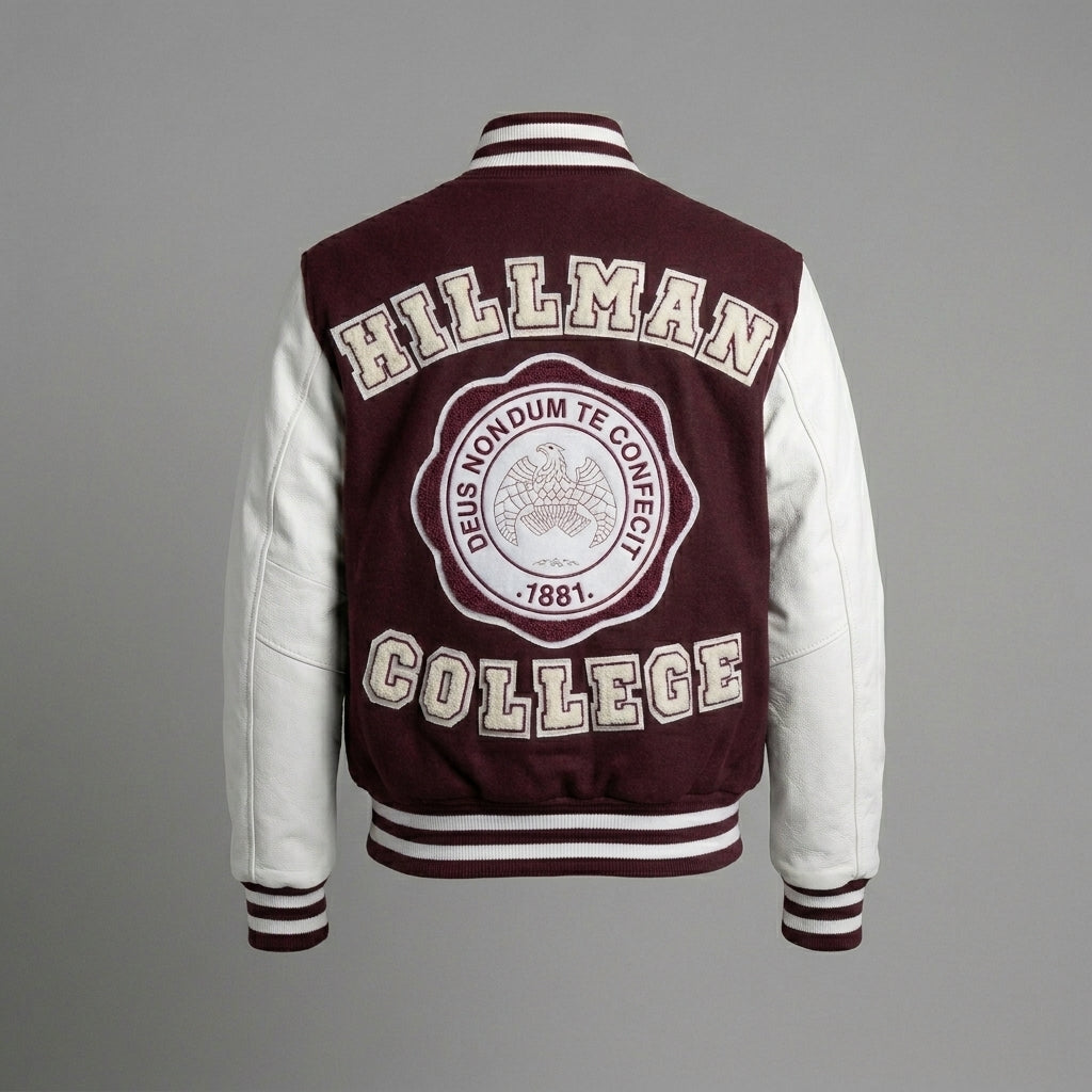 Men’s Custom College Letterman Jacket – Maroon & White Varsity