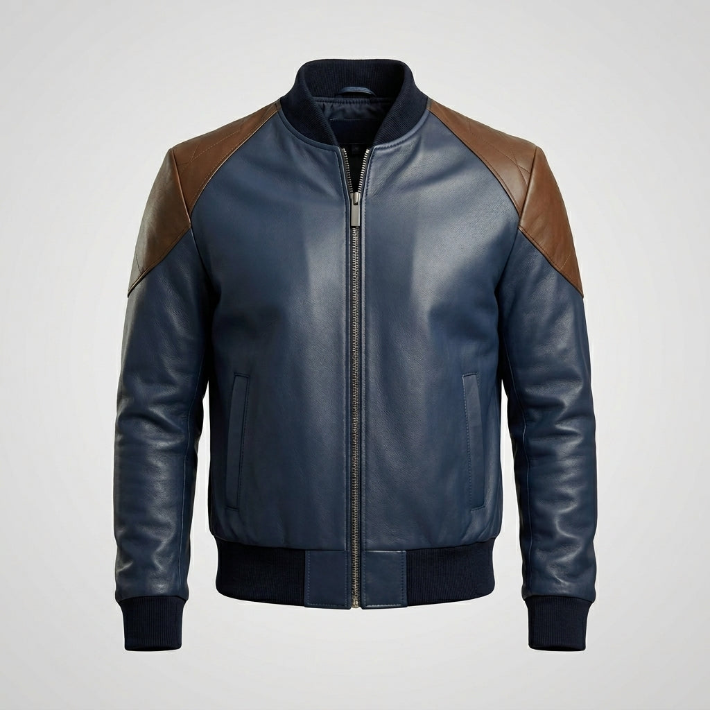Men’s Blue Varsity Jacket – Genuine Leather College Bomber