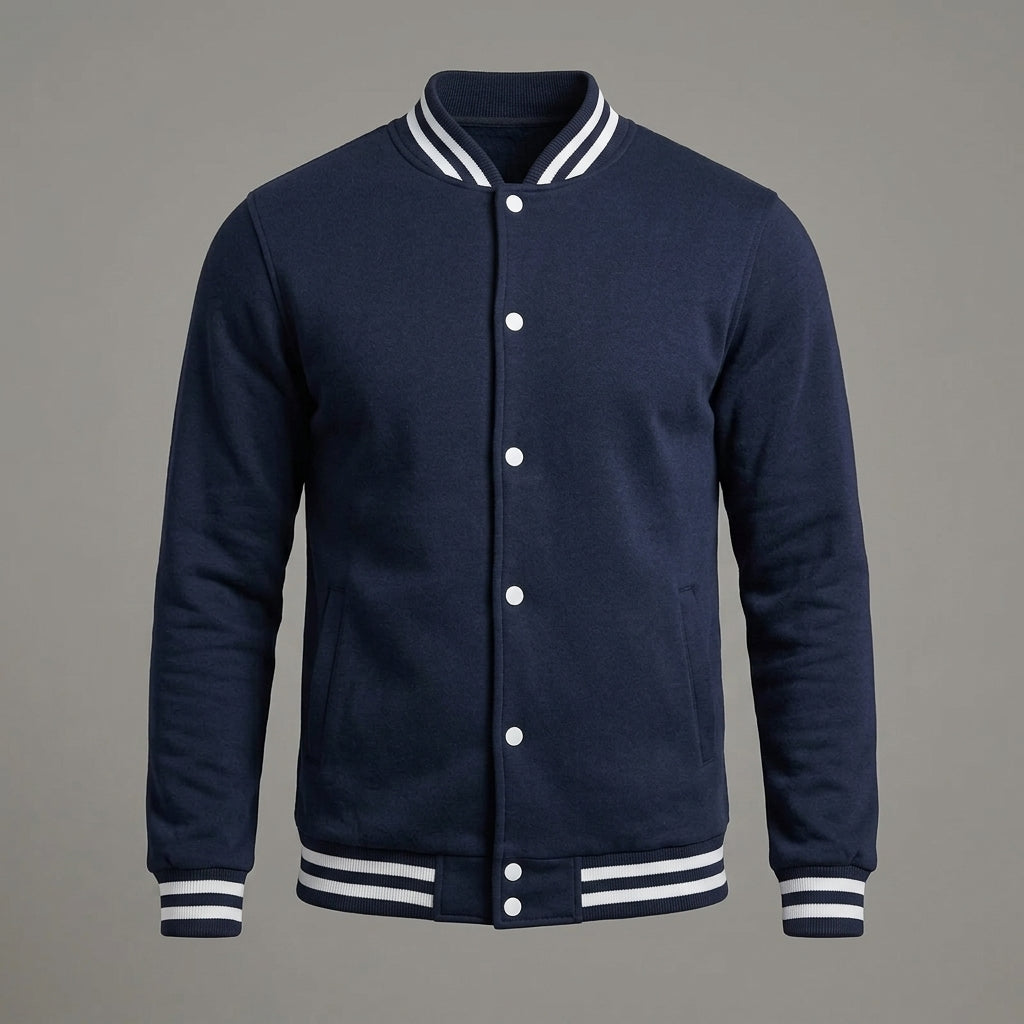 Men’s Navy Wool Letterman Jacket – Classic Varsity Bomber