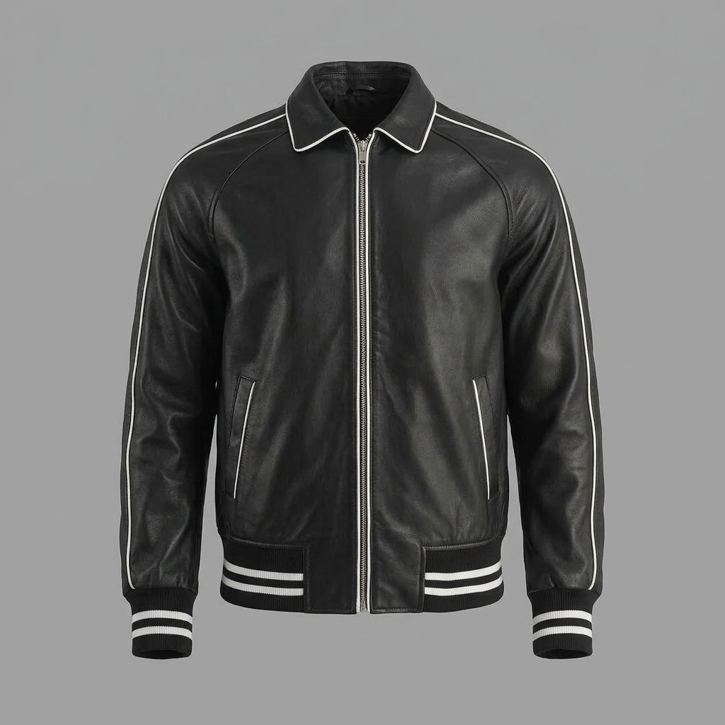 Men’s Cooper Black Leather Letterman Jacket – Premium Varsity Style