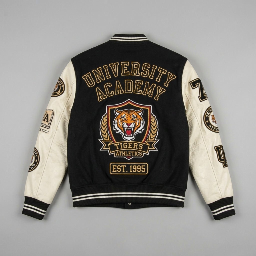 Men’s Black & White Varsity Jacket – Classic Hybrid Letterman