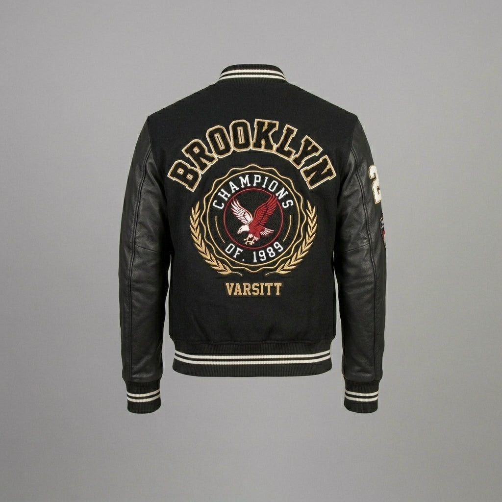 Men’s Black Striped Varsity Jacket – Classic Hybrid Bomber
