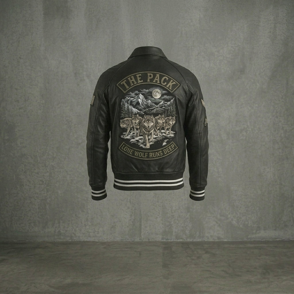 Men’s Black Leather Varsity Jacket – Classic Letterman Bomber