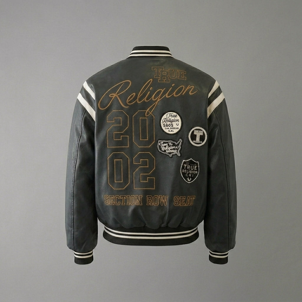 Men’s Black Retro Varsity Jacket – Patchwork Letterman Style