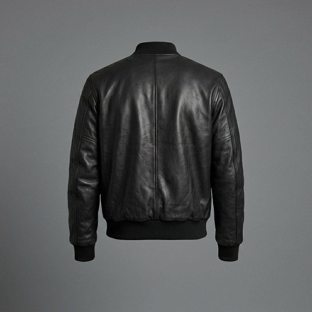 Men’s Genuine Cowhide Leather Varsity Jacket – Black Slim Fit Streetwear Style