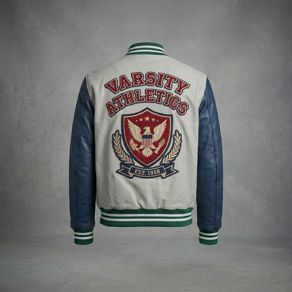 Men’s Slim Fit Leather Varsity Jacket – Classic Streetwear Letterman Style