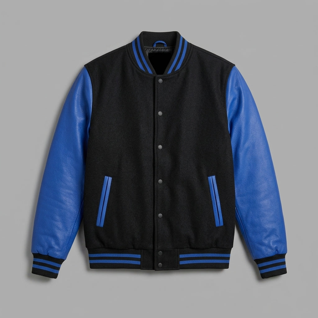 Men’s Blue & Black Varsity Jacket – Classic Letterman Bomber