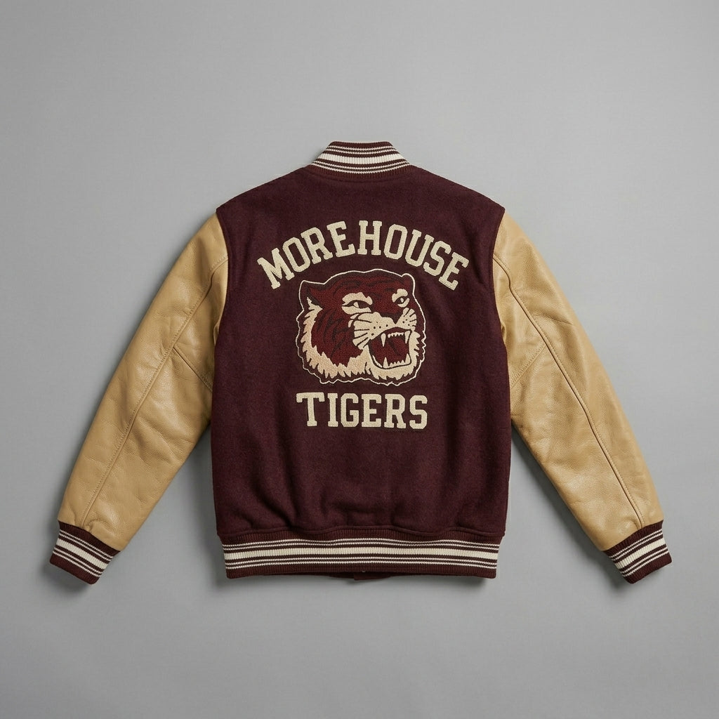 Men’s Maroon Wool Varsity Jacket – Leather Sleeve Letterman Bomber