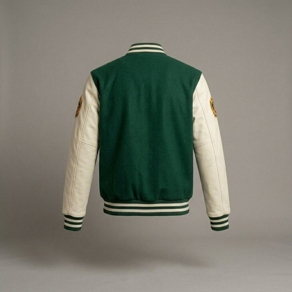 Men’s Green Wool Blend Varsity Jacket – Classic Letterman Bomber