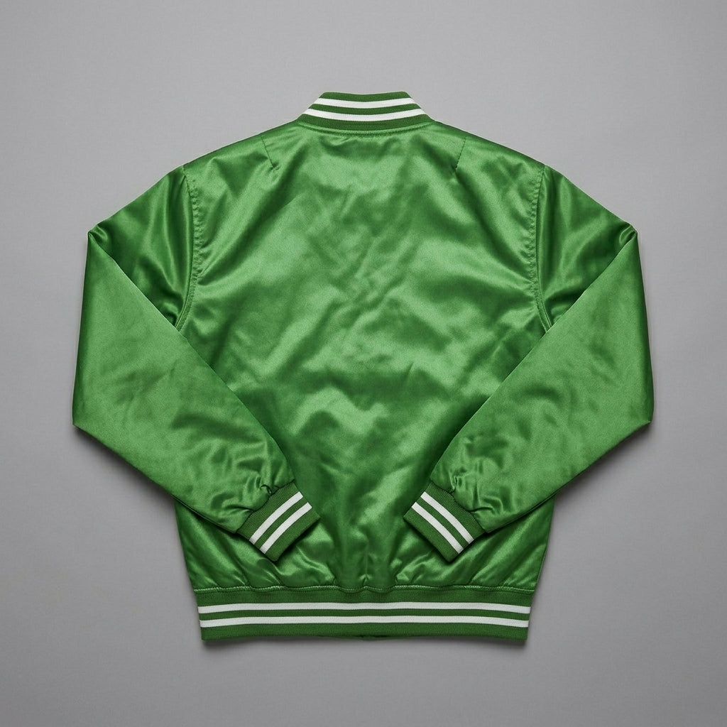 Men’s Satin Polyester Varsity Jacket – Retro Zip Casual Bomber