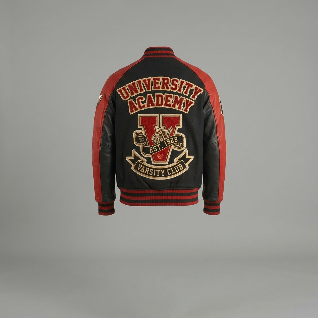 Men’s Red & Black Classic Letterman Jacket – Varsity Bomber
