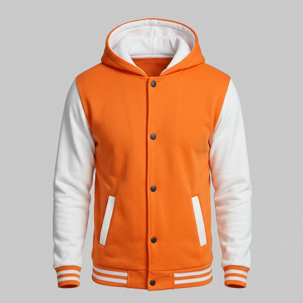 Men’s Hooded Varsity Jacket – Casual Sports Letterman Bomber