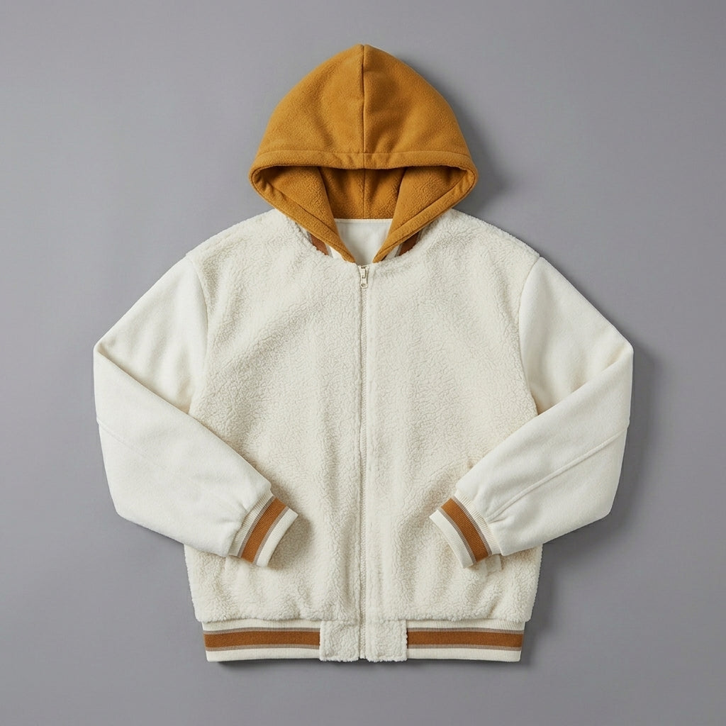 Men’s Hooded Baseball Varsity Jacket – Full Zip Contrast Letterman Hoodie
