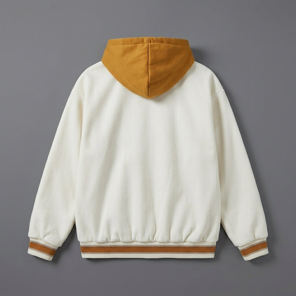 Men’s Hooded Baseball Varsity Jacket – Full Zip Contrast Letterman Hoodie
