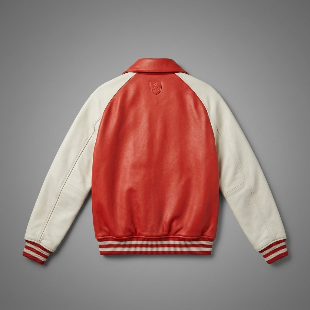 Luxury Red & Cream Lambskin Leather Varsity Jacket – College Letterman