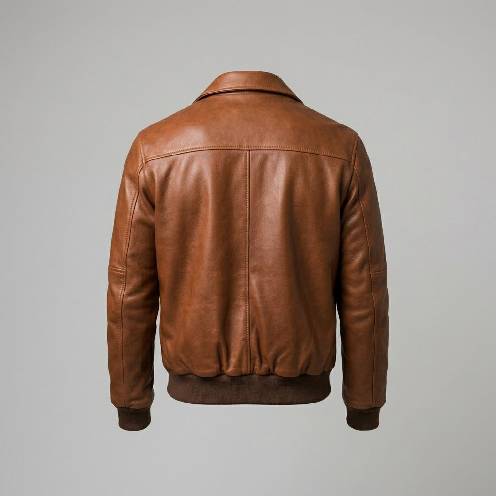 Men’s Brown Leather Bomber Jacket – Genuine Zip-Up Leather Jacket