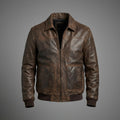 Men’s Brown Sheepskin Leather Bomber Jacket – Vintage Distressed Wax Finish