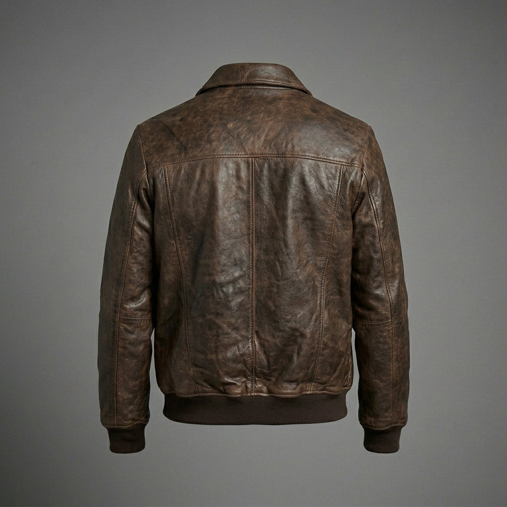 Men’s Brown Sheepskin Leather Bomber Jacket – Vintage Distressed Wax Finish
