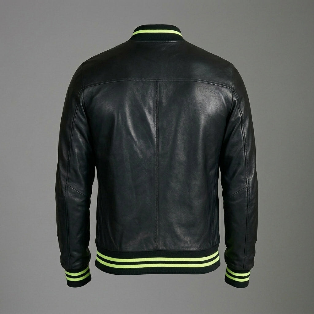 Men’s Black Sheepskin Leather Varsity Jacket – Genuine Letterman Bomber