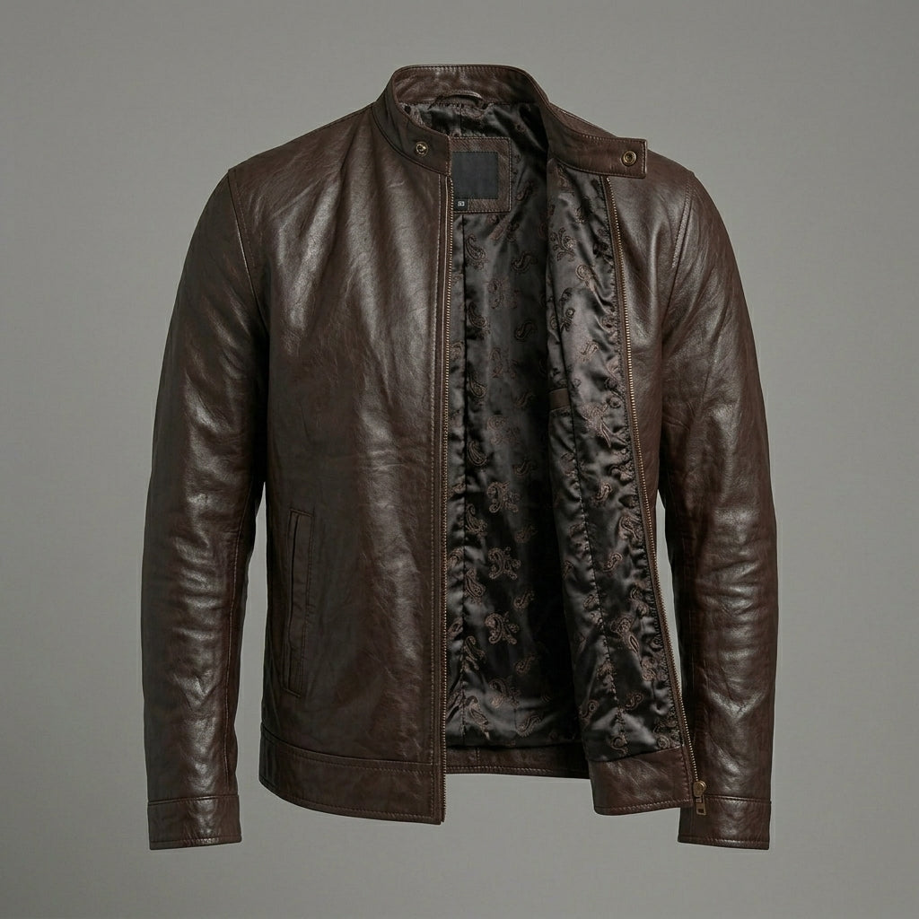 Men's Brown Sheepskin Leather Jacket  Biker jacket