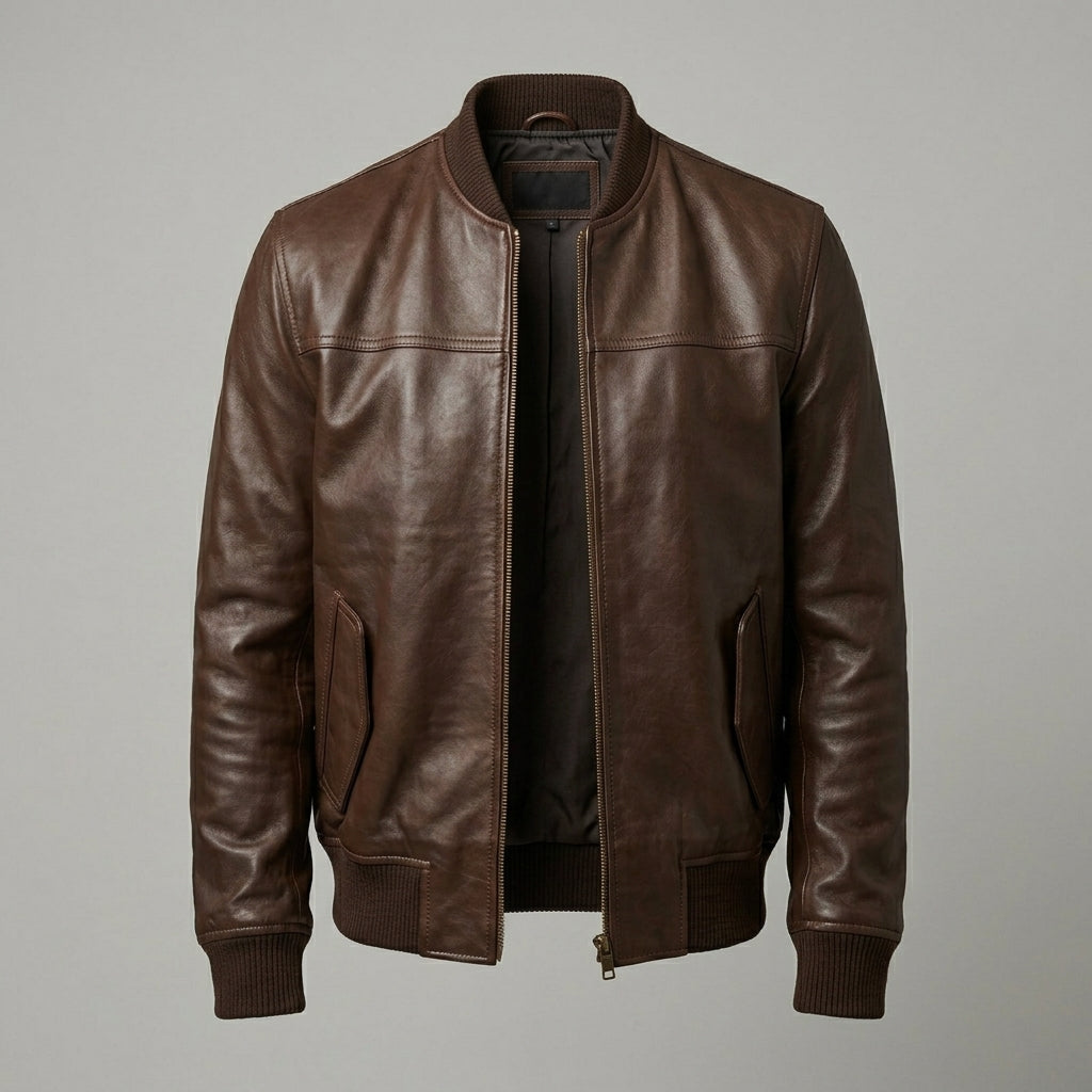 Men’s Brown Sheepskin Leather Bomber Jacket – Classic Flight Style