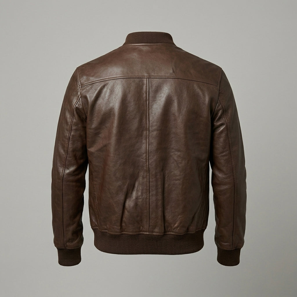 Men’s Brown Sheepskin Leather Bomber Jacket – Classic Flight Style
