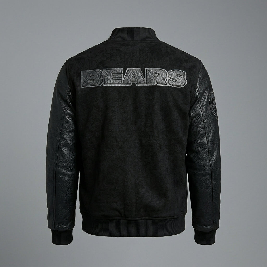 Full-Zip Black Wool & Faux Leather Varsity Letterman Jacket – Men’s Classic