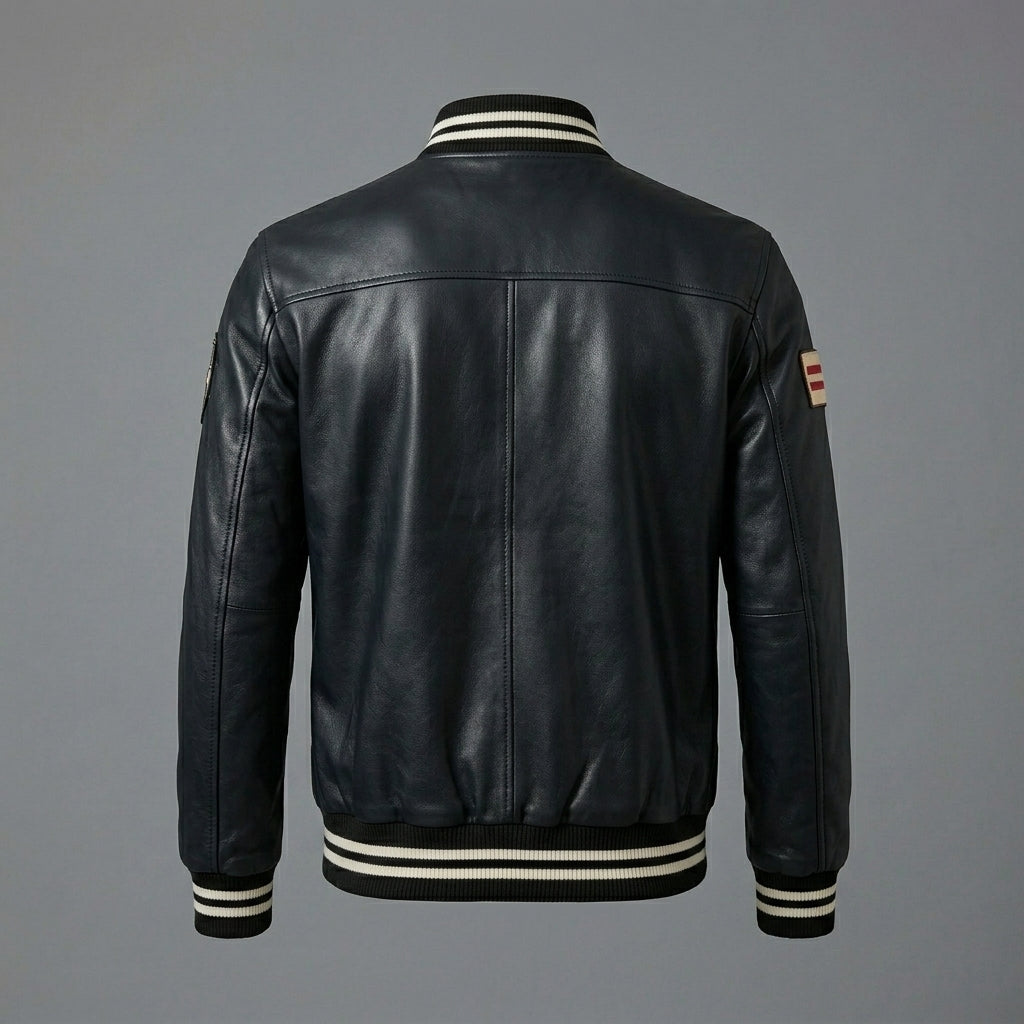 Men’s Black Leather Varsity Jacket – Personalized Letterman Bomber