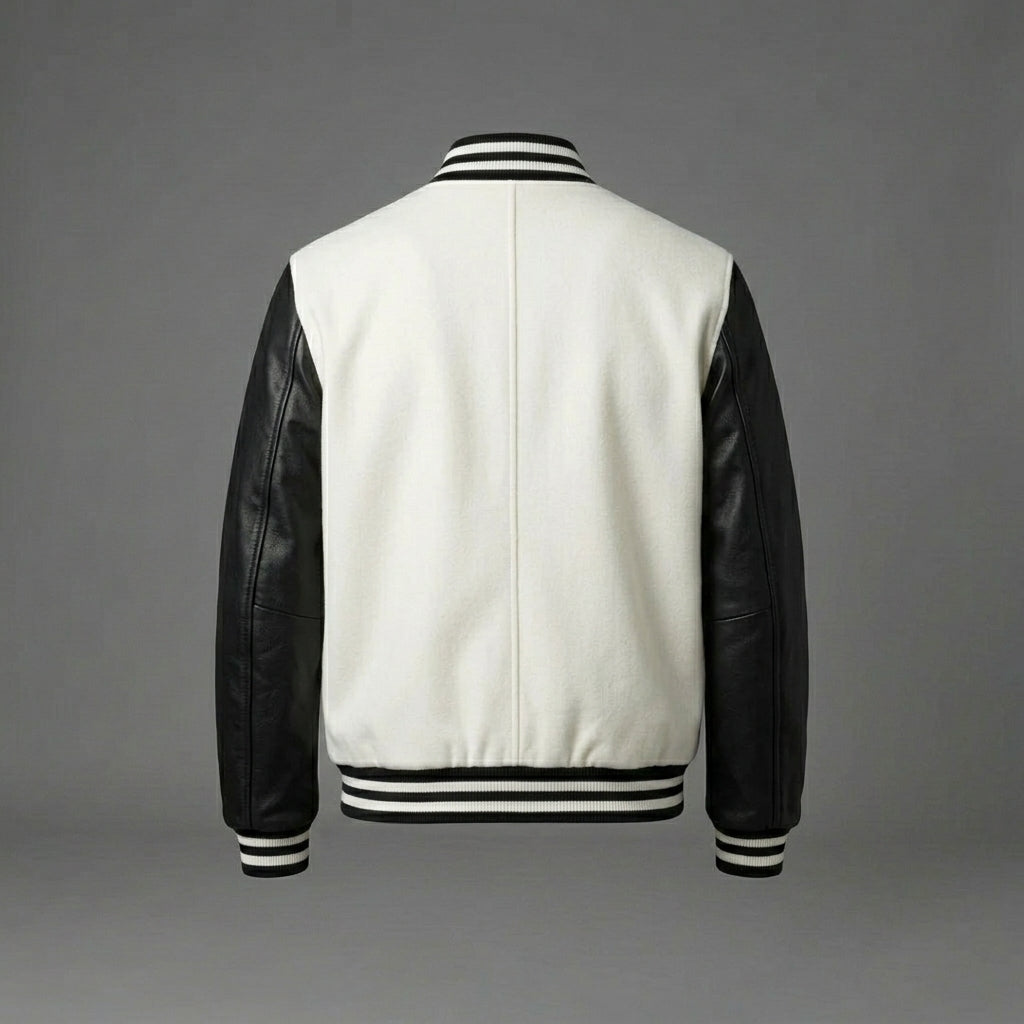 Men’s Black & White Leather Varsity Jacket