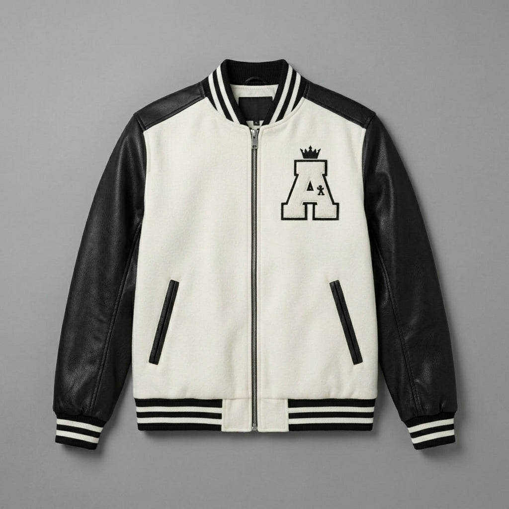 Men’s Black & White Leather Varsity Jacket
