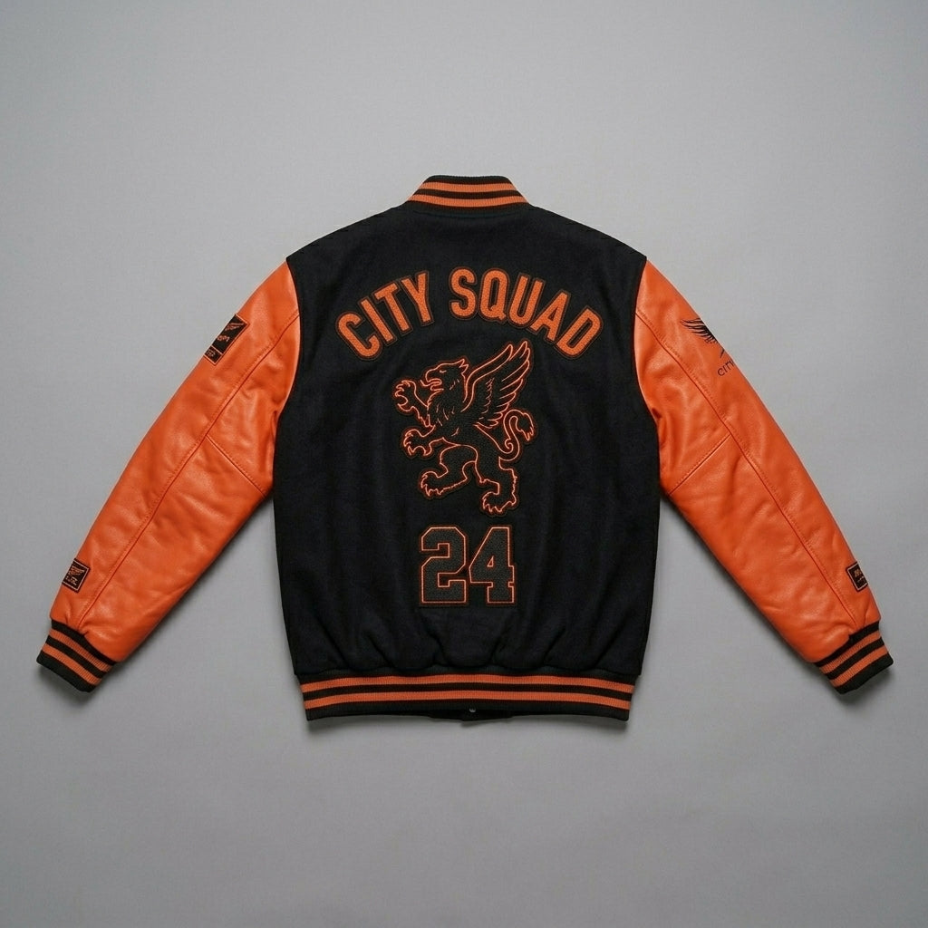 Men’s Red & Black Varsity Jacket – Patchwork Streetwear