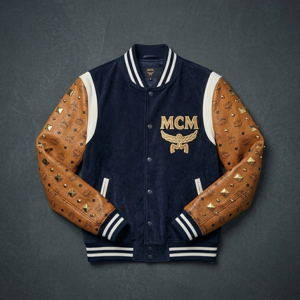 Men’s Cognac Monogram Varsity Bomber Jacket – Streetwear College