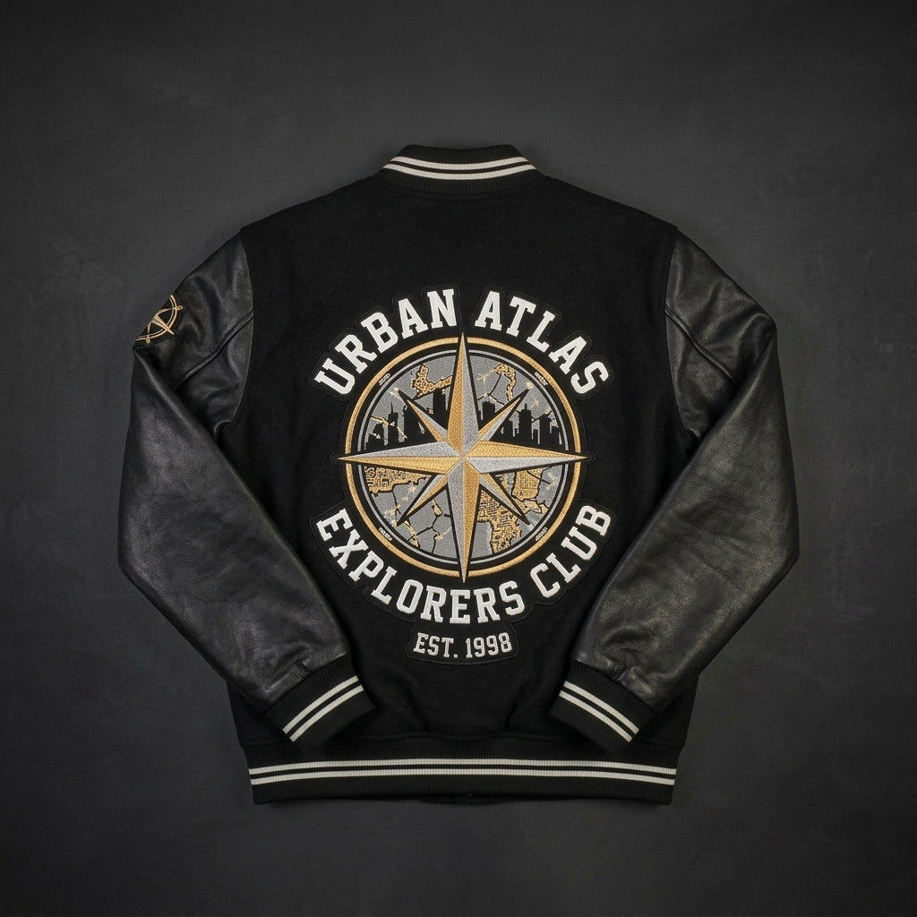 Men’s Black Striped Hybrid Varsity Jacket – Streetwear Letterman