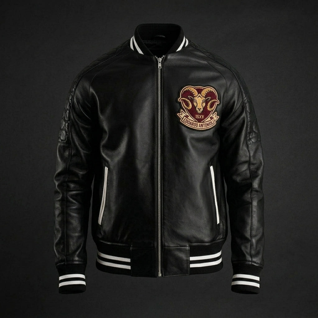 Men’s Pascal Black Leather Varsity Jacket – Streetwear Letterman