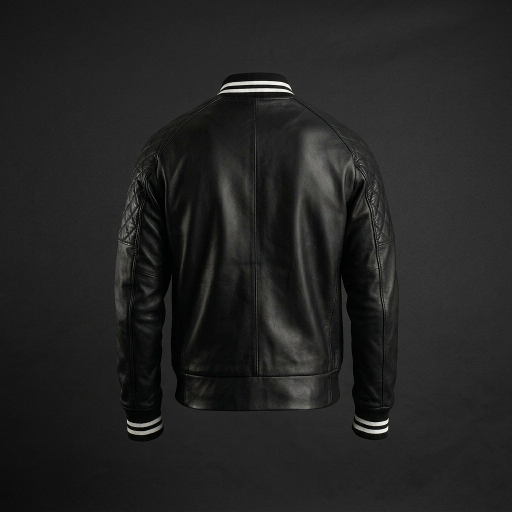 Men’s Pascal Black Leather Varsity Jacket – Streetwear Letterman