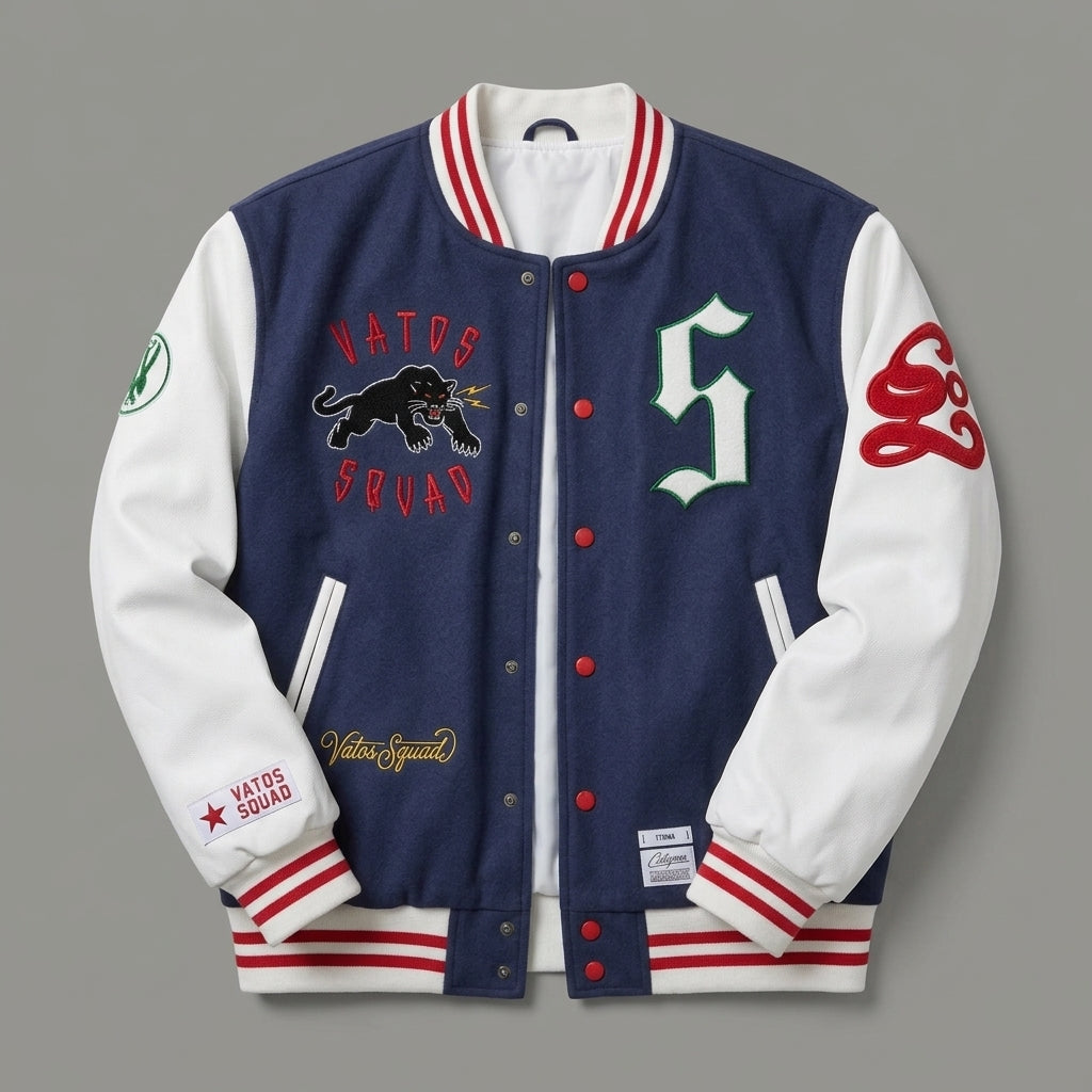 Men’s Blue Oversized Varsity Jacket – Classic Letterman with White Sleeves