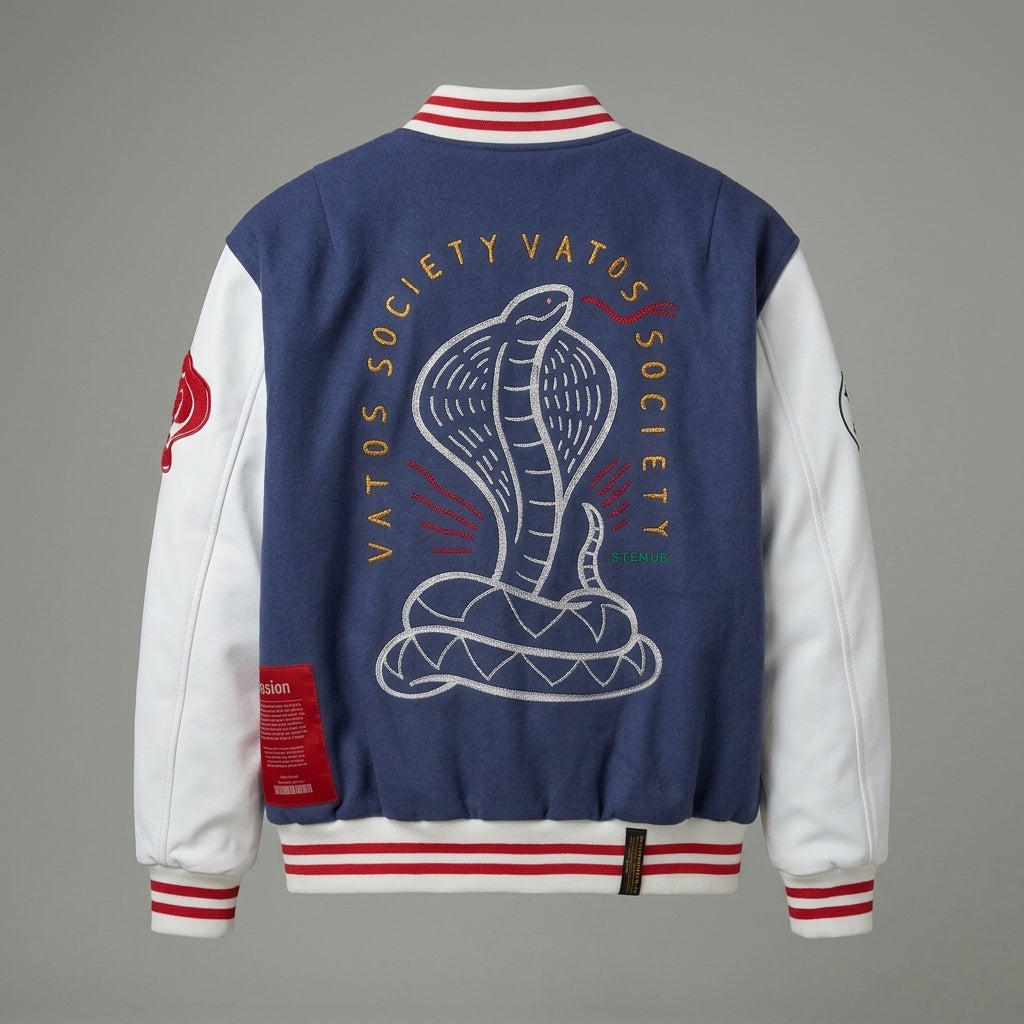Men’s Blue Oversized Varsity Jacket – Classic Letterman with White Sleeves