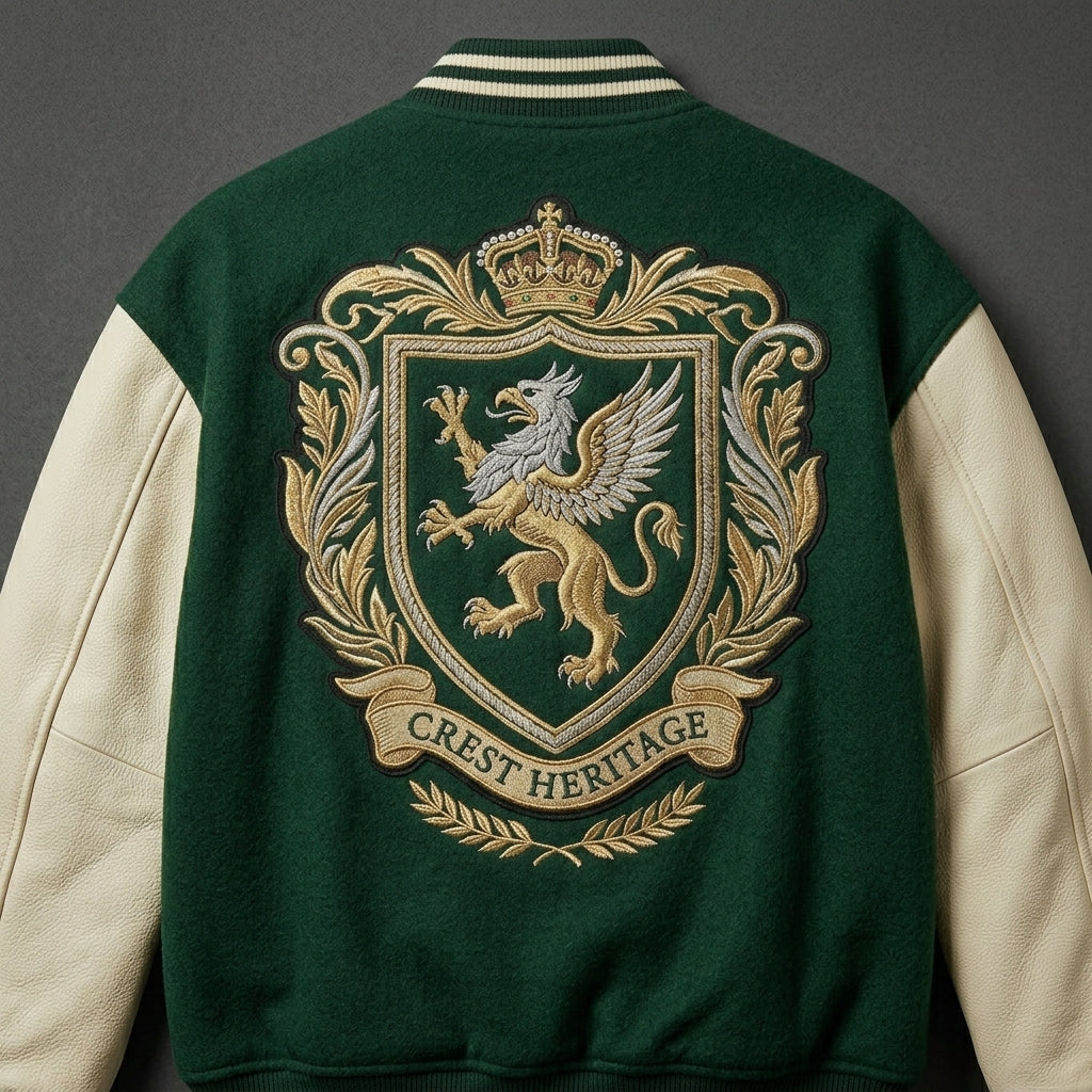 Men’s Oversized Wool Blend Varsity Jacket – Leather Sleeve Letterman