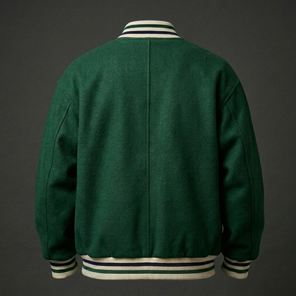 Men’s Green Wool Varsity Jacket – Classic Letterman Bomber Style
